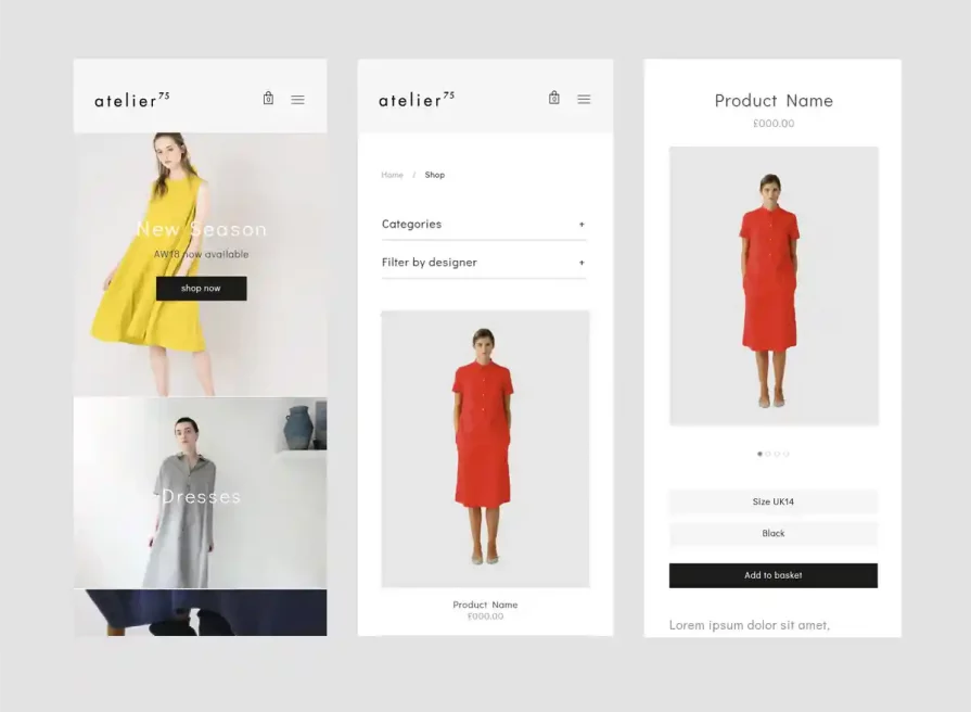 Atelier 75 | London fashion ecommerce web design & development