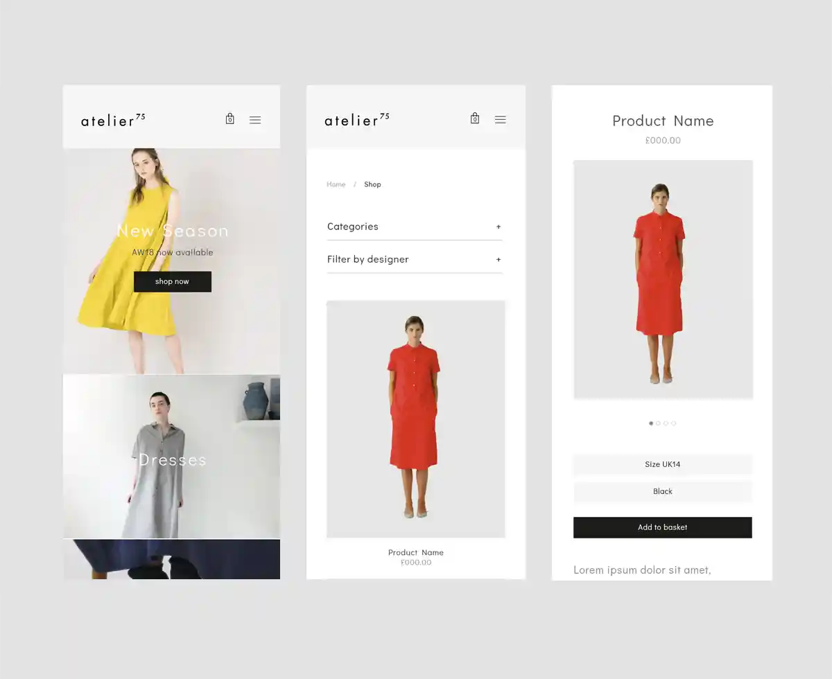 Atelier 75 | London fashion ecommerce web design & development